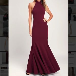LuLu’s Slice of Joy Burgundy Halter Maxi Dress Size Small